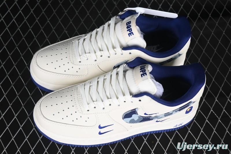 Nike Air Force 1 '07 Low Bape Collaboration - Blue Four Small Swoosh Casual Sneakers - KK1988-036