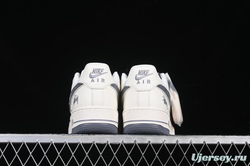 Nike Air Force 1 '07 Low Stussy Collaboration Beige Grey Embroidered Swoosh Low-Top Casual Sneakers - DM6688-003