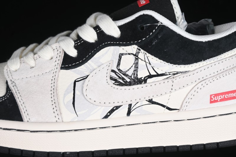 Nike Air Jordan 1 Low Supreme Collaboration Spider Custom High-End Retro Basketball Shoes - XS6086-007