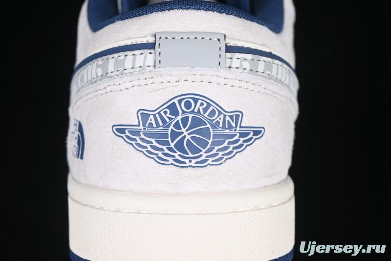 Nike Air Jordan 1 Low AJ1 The North Face Collaboration - Grey Pigskin Blue Sole Retro Basketball Shoes DM9188-011