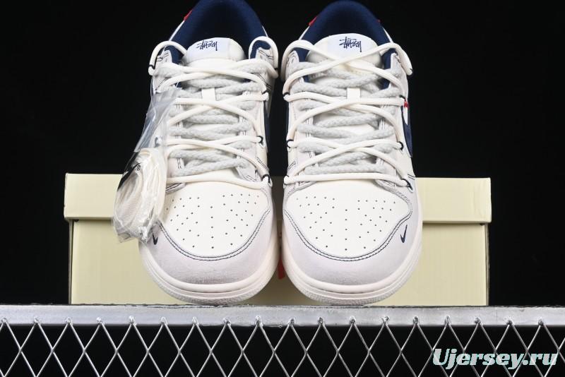 Nike SB Dunk Low Stussy Anniversary Edition High-End Custom Sneakers with Lace-Up Design in Grey White and Navy - YX5066-240