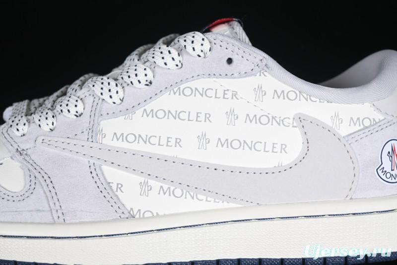 Nike Travis Scott x Fragment Design x Air Jordan 1 Low OG SP AJ1 Moncler Collaboration White Grey Low Top Casual Sneakers - AG3702-806