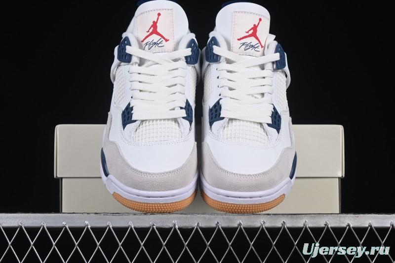 Nike SB x Air Jordan 4 Retro "Navy" White Blue Basketball Shoes - DR5415-100