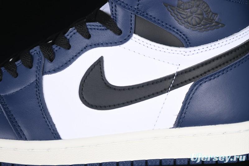 Nike Air Jordan 1 High OG "Midnight Navy" Basketball Shoes with Full Leather Construction - DZ5485-401
