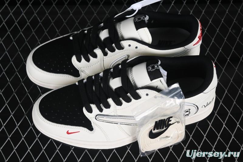 Nike Travis Scott x Fragment Design x Air Jordan 1 Low OG SP Cartoon Beige Black Low-top Casual Sneakers - XS7089-526