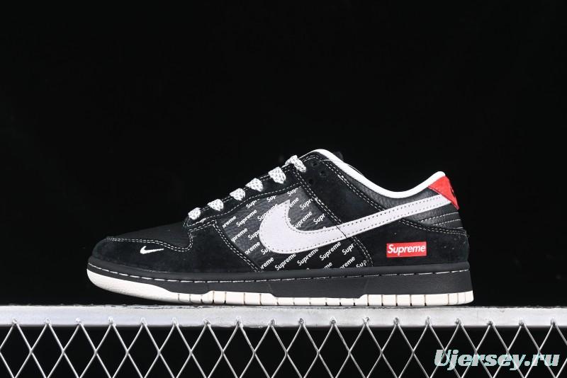 Nike SB Dunk Low Supreme Collaboration Black Grey Swoosh Anniversary Custom Low-Top Casual Skate Shoes - XS1086-011