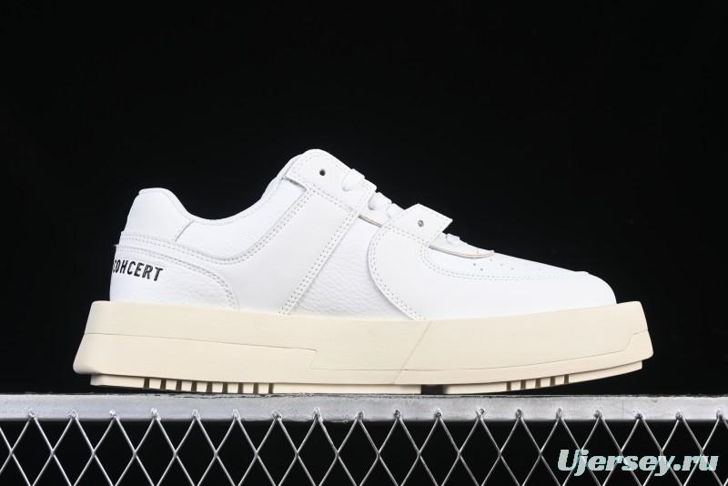 Choco Concert Leather Round Square Asymmetrical Fashion Sneakers White - AJE5