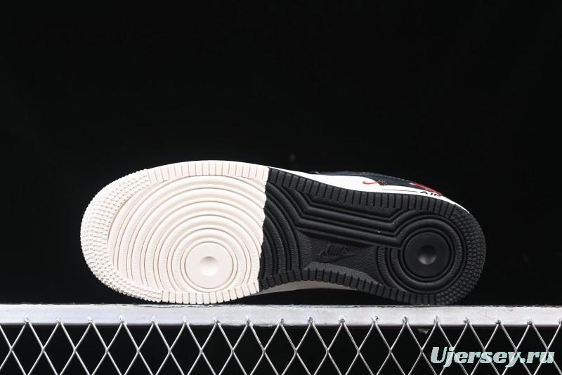 Nike Air Force 1 '07 Low Supreme Champion Collaboration Beige Black Mini Swoosh Casual Sneakers - SJ6698-019