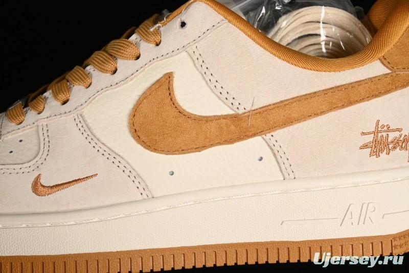 Nike Air Force 1 '07 Low Stussy Collaboration - Wheat Pig Leather Low-Top Casual Sneakers - HD1968-020