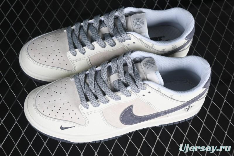 Nike SB Dunk Low Chrome Hearts Collaboration Cross Print Grey Swoosh Anniversary Custom Low-Top Casual Sneakers - DJ2024-064