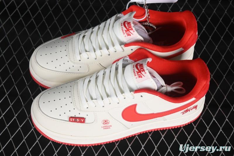 Nike Air Force 1 '07 Low Stussy Collaboration Beige Deep Orange Low-Top Casual Sneakers - DF0188-031