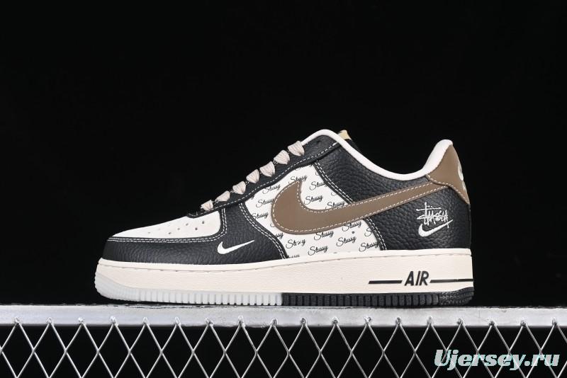 Nike Air Force 1 '07 Low Stussy Collaboration Black Leather & Gum Sole Low-Top Casual Sneakers - CH6336-519