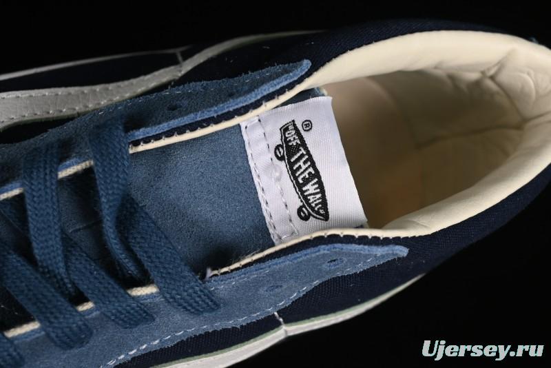 Vans Sk8-Mid Reissue 83 High-End Retro Skate Shoes with Blue Patchwork Suede - VN000CQQDWR