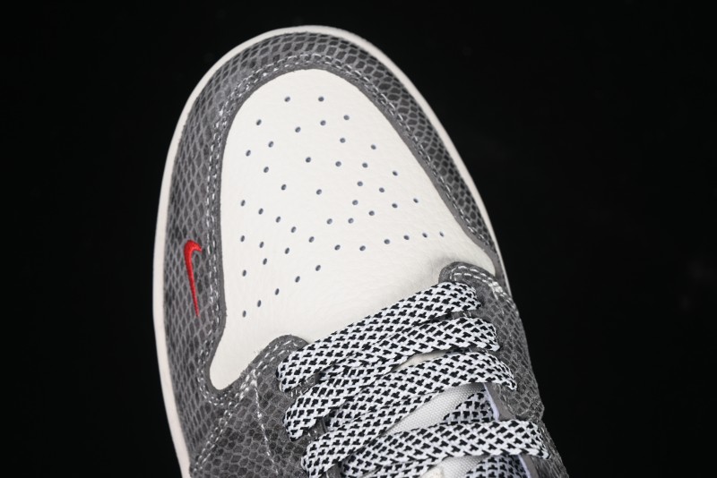 Nike Air Jordan 1 Low Retro Basketball Shoes with Custom Stussy Grey Snake Design - FC1688-202