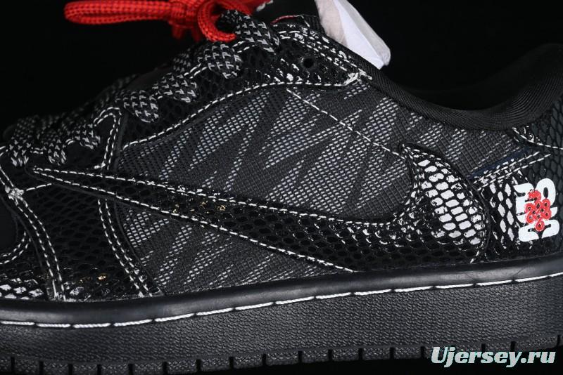 Nike Travis Scott x Fragment Design x Air Jordan 1 Low OG SP AJ1 Year of the Snake Limited Black Snake Web Low Top Casual Sneakers - CH6336-018