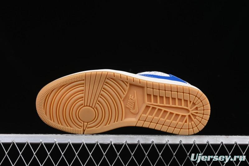 Nike Travis Scott x Fragment Design x Air Jordan 1 Low OG SP AJ1 Snake Year Limited Blue Swoosh Gum Sole Low-top Casual Sneakers - XS3086-011