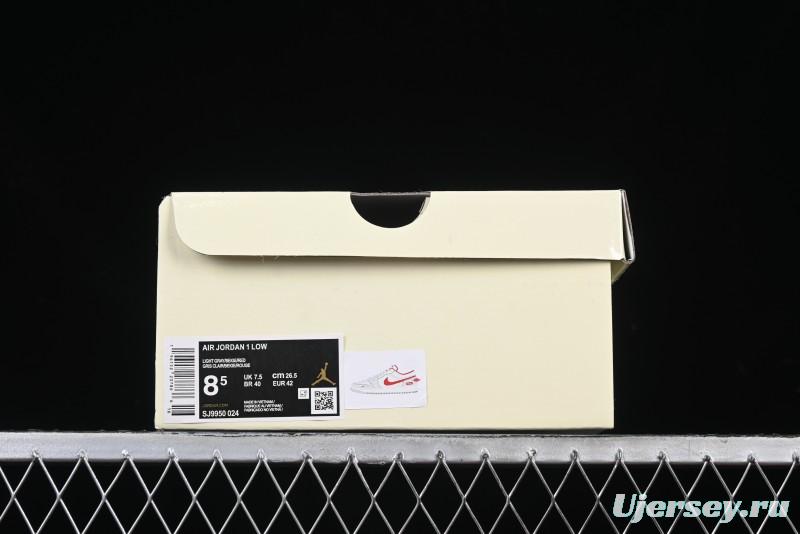 Nike Air Jordan 1 Low AJ1 Supreme Collaboration - White Grey Red Swoosh Retro Basketball Shoes - SJ9950-024
