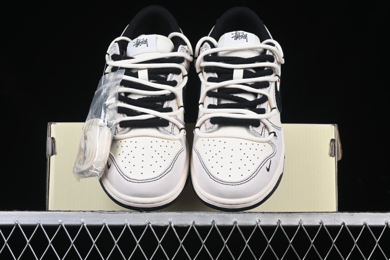 Nike SB Dunk Low Stussy Collaboration Anniversary Edition Lace-Up Beige Grey Black Swoosh Low-Top Casual Skate Shoes - YX5066-242