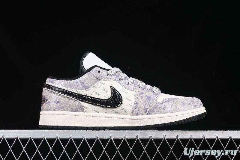 Nike Air Jordan 1 Low AJ1 Stussy Snake Year Limited Edition Purple Snake Grain High-End Custom Retro Basketball Shoes - FC1688-201