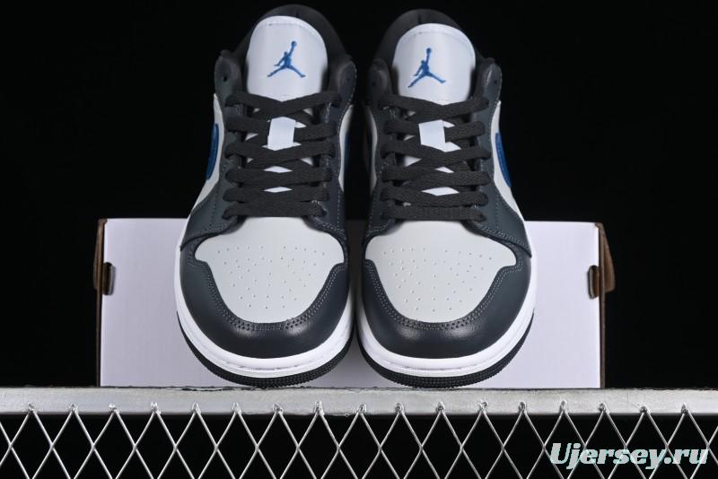 Nike Air Jordan 1 Low AJ1 Black Grey Blue Hook Basketball Shoes - DC0774-040