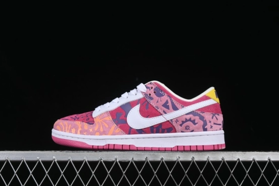 Nike SB Dunk Low Color Embossed Pink with White Swoosh Anniversary Custom Low-Top Casual Skate Shoes - XD6188-047