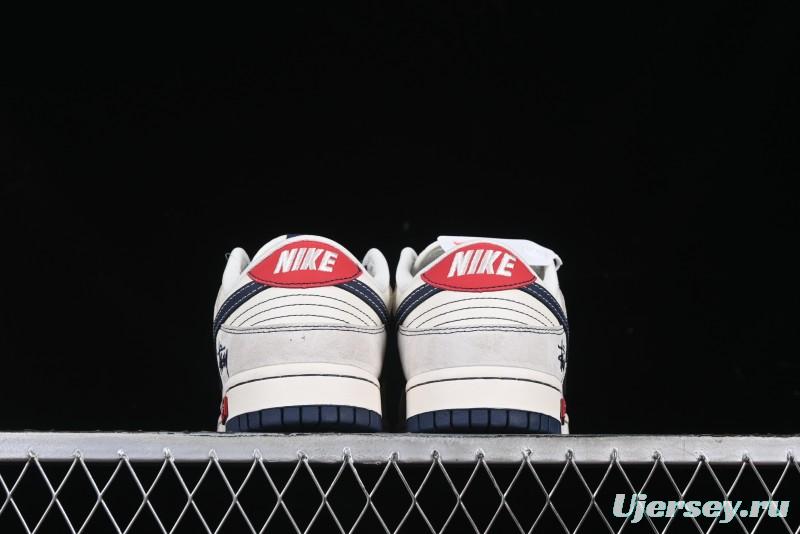 Nike SB Dunk Low Stussy Collaboration Embroidered Navy Swoosh Anniversary Custom Low-Top Casual Sneakers - MM1089-032