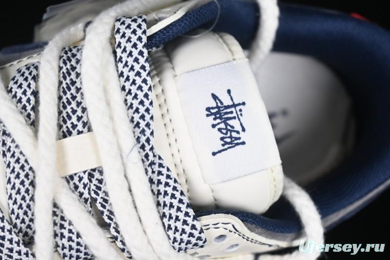 Nike SB Dunk Low Stussy Collaboration Anniversary Custom Low-Top Casual Sneakers with Strap in Beige Grey and Navy - YX5066-236