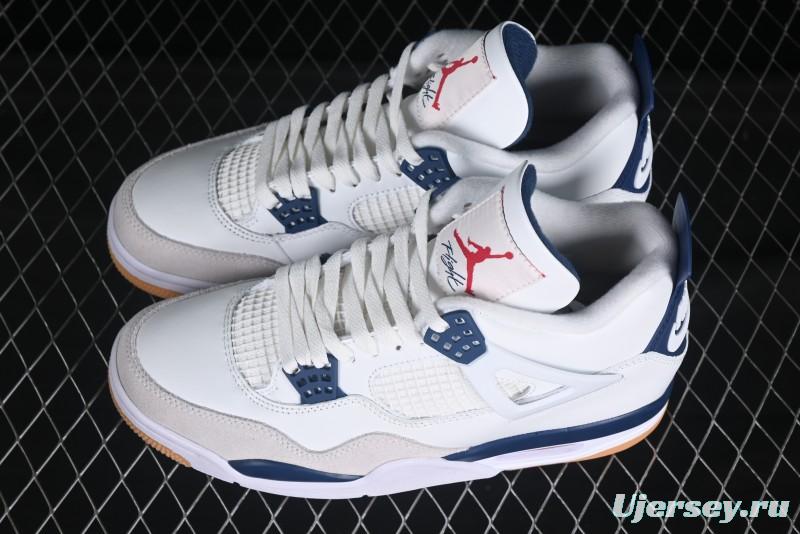 Nike SB x Air Jordan 4 Retro "Navy" White Blue Basketball Shoes - DR5415-100