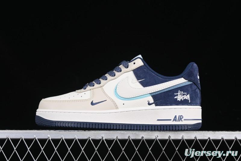 Nike Air Force 1 '07 Low Stussy Collaboration Light Blue White Transparent Swoosh Low-Top Casual Sneakers - DM6688-055