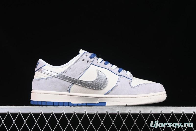 Nike SB Dunk Low Stussy Year of the Snake Collaboration Light Blue Silver Swoosh Anniversary Custom Low-Top Casual Sneakers - DM6868-010