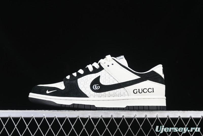 Nike SB Dunk Low Gucci Collaboration Black White Lettering Anniversary High-End Custom Low-Top Casual Skate Shoes - DJ2024-098
