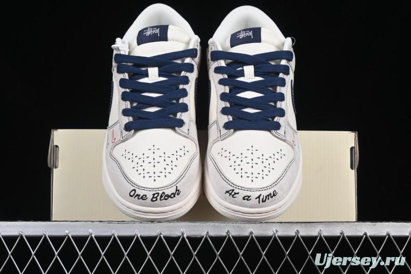 Nike SB Dunk Low Stussy Collaboration Embroidered Navy Swoosh Anniversary Custom Low-Top Casual Sneakers - MM1089-032