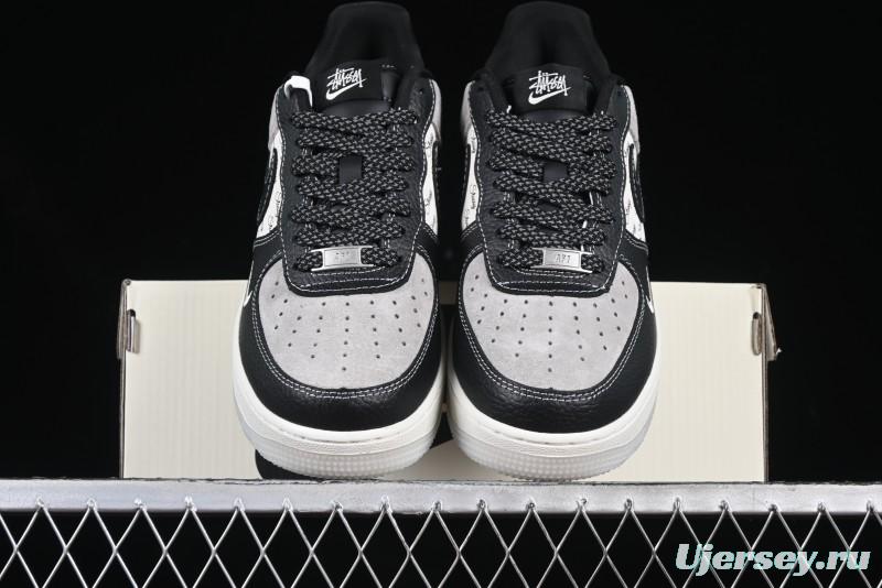 Nike Air Force 1 '07 Low Stussy Collaboration Black Leather Low-Top Casual Sneakers - CH6336-518
