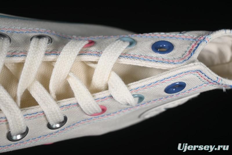 Converse Chuck 1970s High Top Casual Sneakers with Star Stitching and White-Pink-Blue Mismatched Design - A15744C
