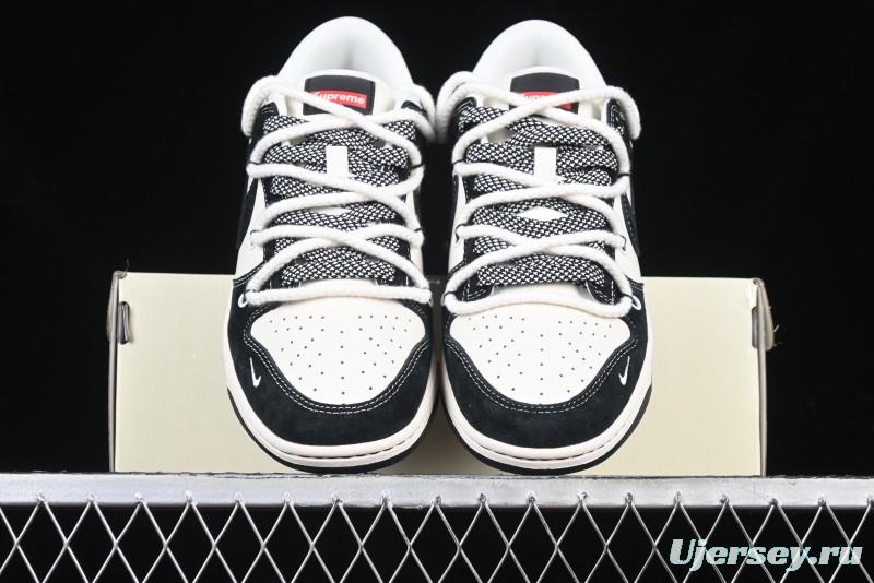 Nike SB Dunk Low Supreme x Stone Island Triple Collaboration Strap Patch Black Swoosh Anniversary Custom Low-Top Casual Skate Shoes - YX5066-202
