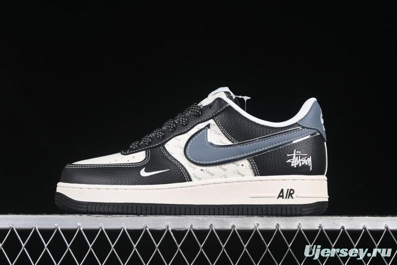 Nike Air Force 1 '07 Low Stussy Collaboration Grey Blue Black Leather Low-Top Casual Sneakers - XZ6188-199