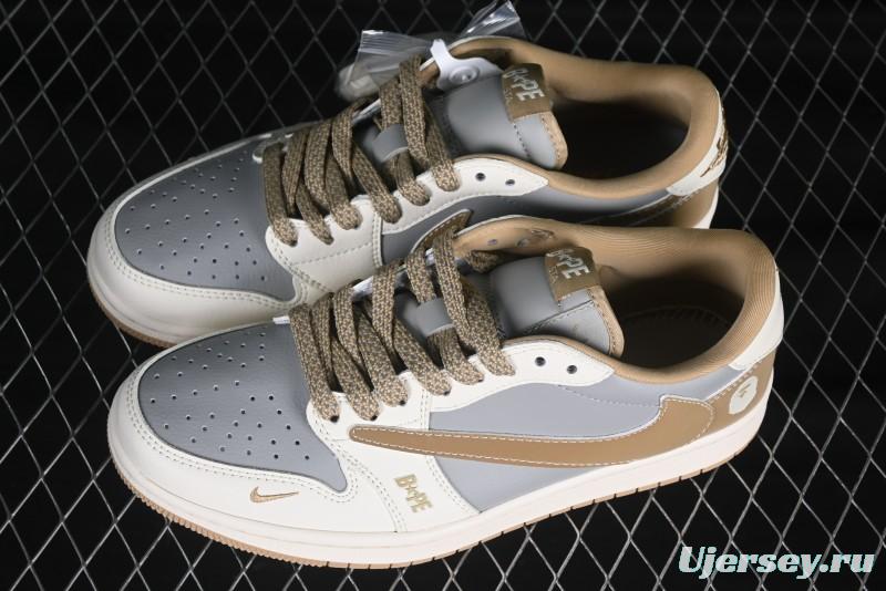 Nike Travis Scott x Fragment Design x Air Jordan 1 Low OG SP AJ1 Bape Collaboration Low-Top Casual Sneakers - BB6511-623