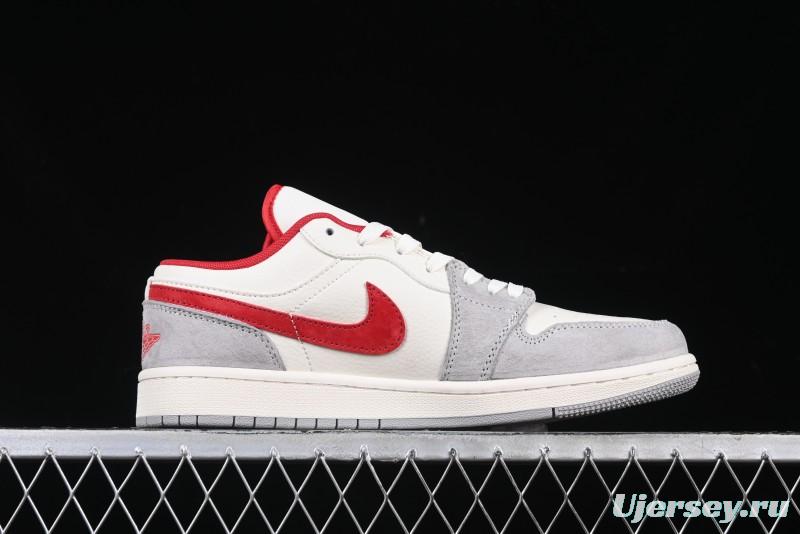 Nike Air Jordan 1 Low AJ1 Supreme Collaboration - White Grey Red Swoosh Retro Basketball Shoes - SJ9950-024