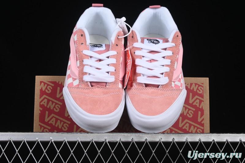 Vans Knu Skool Low Top Comfortable Slip Resistant Wear Resistant Casual Sneakers in Pink Checker - VN0009QCREV