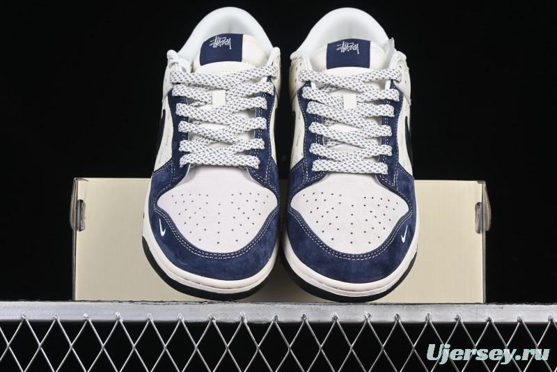 Nike SB Dunk Low Stussy Collaboration Black Blue Suede Anniversary Custom Low-Top Casual Skate Shoes - XS1086-013