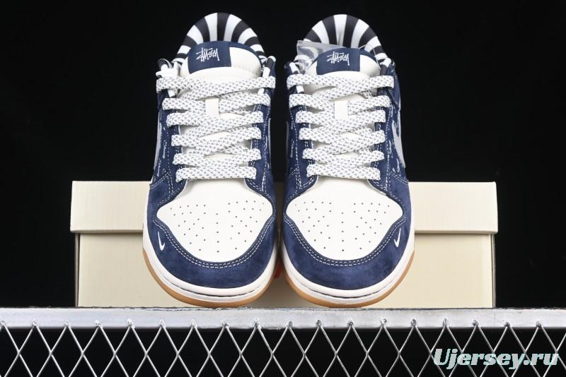 Nike SB Dunk Low Stussy Collaboration Suede Blue Anniversary Custom Low-Top Casual Sneakers - XS1086-009