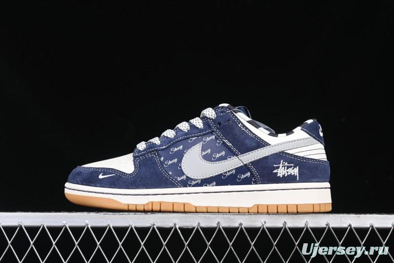 Nike SB Dunk Low Stussy Collaboration Suede Blue Anniversary Custom Low-Top Casual Sneakers - XS1086-009