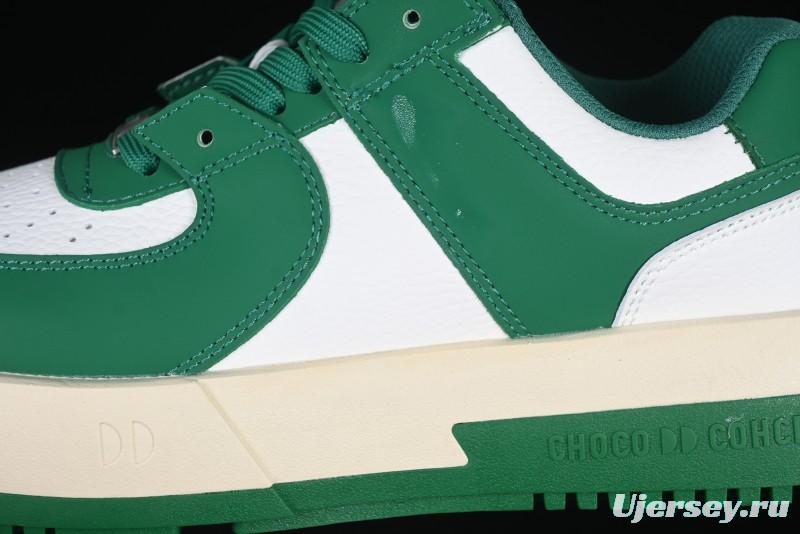 Choco Concert Leather Round Square Asymmetric Fashion Sneakers White Green - AJE5