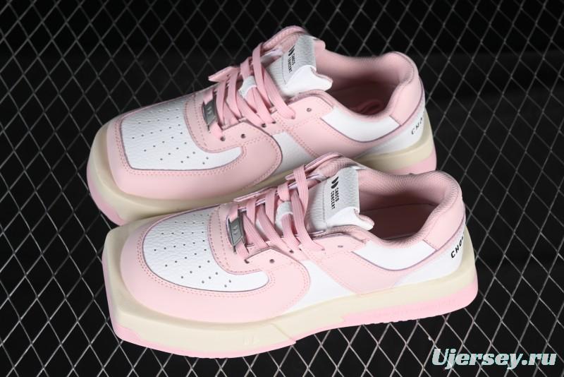 Choco Concert Leather Round Square Asymmetrical Fashion Sneakers White Pink - AJE5