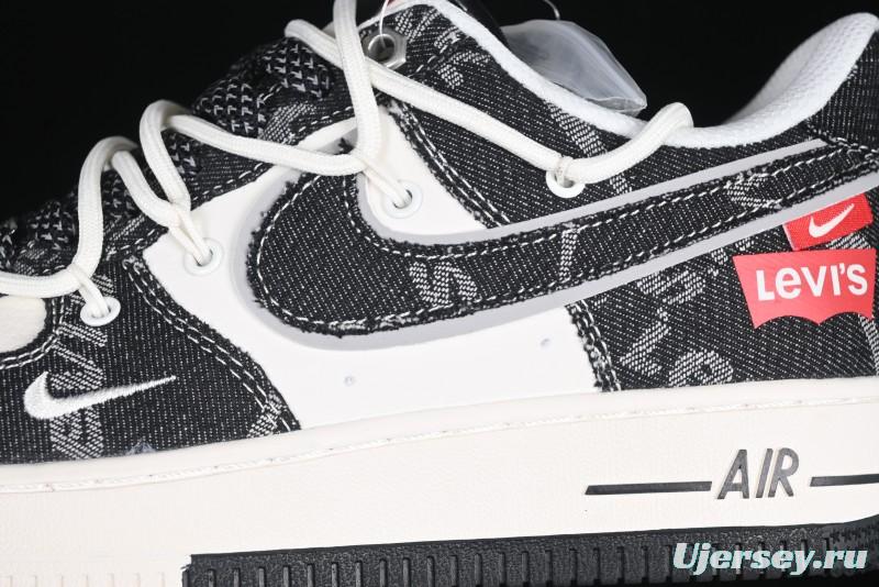 Nike Air Force 1 '07 Low Levi's Collaboration Black Denim Drawstring Casual Sneakers - SJ1198-800