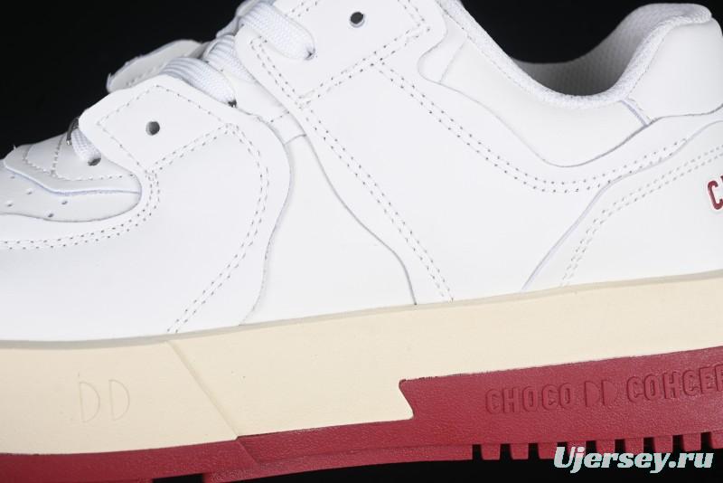Choco Concert Leather Round Square Asymmetric Fashion Sneakers White Wine Red - AJE5