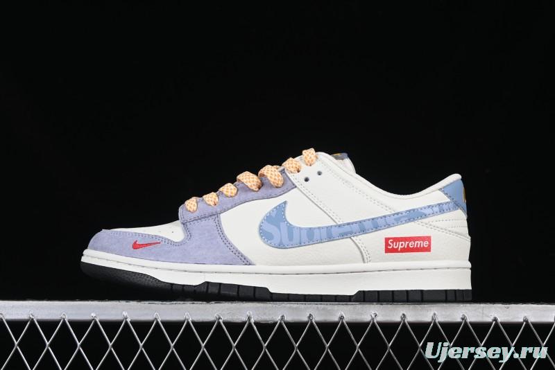 Nike SB Dunk Low Supreme Collaboration Patchwork Blue Swoosh Anniversary Customized Low-Top Casual Sneakers - DJ2024-114