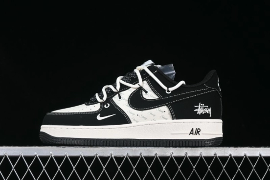 Nike Air Force 1 '07 Low Stussy Collaboration Black White Lace-Up Low-Top Casual Sneakers - SJ1198-108