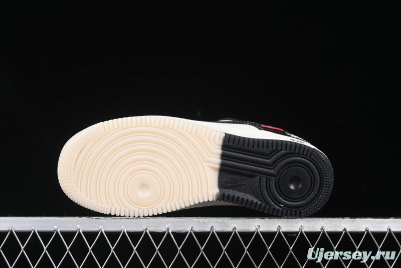 Nike Air Force 1 '07 Low Stussy Supreme Collaboration Dual-Tone Black Red Logo Low-Top Casual Sneakers - HH7518-043