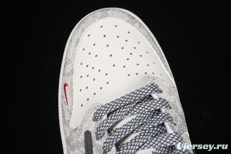 Nike Travis Scott x Fragment Design x Air Jordan 1 Low OG SP AJ1 Snake Year Limited Grey Snake Scale with Grey Swoosh Low-top Casual Sneakers - XS3086-009